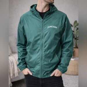🍀 Jameson Irish Whiskey Green Windbreaker Jacket Lightweight Zip Up Hoodie